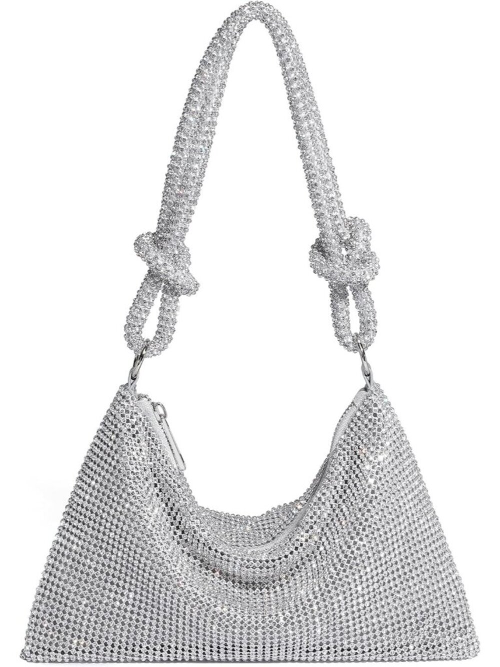 Women's Silver Sparkly Rhinestone Clutch Purse Evening Party Dressy Handbag